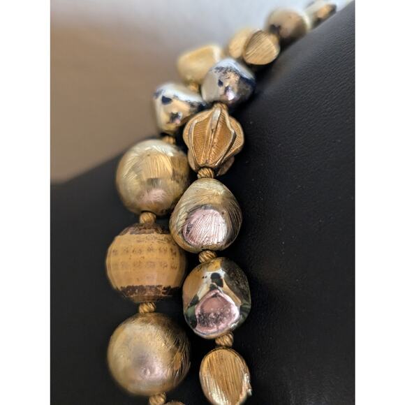 VTG Signed Hattie Carnegie Two Strand Goldtone & Silver Tone Beaded 19" Necklace - Picture 9 of 15